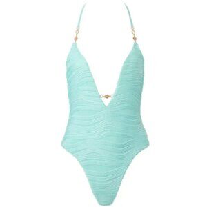 New! Bluebella Orta Plunge Swimsuit Island Paradise Blue Size L  1619